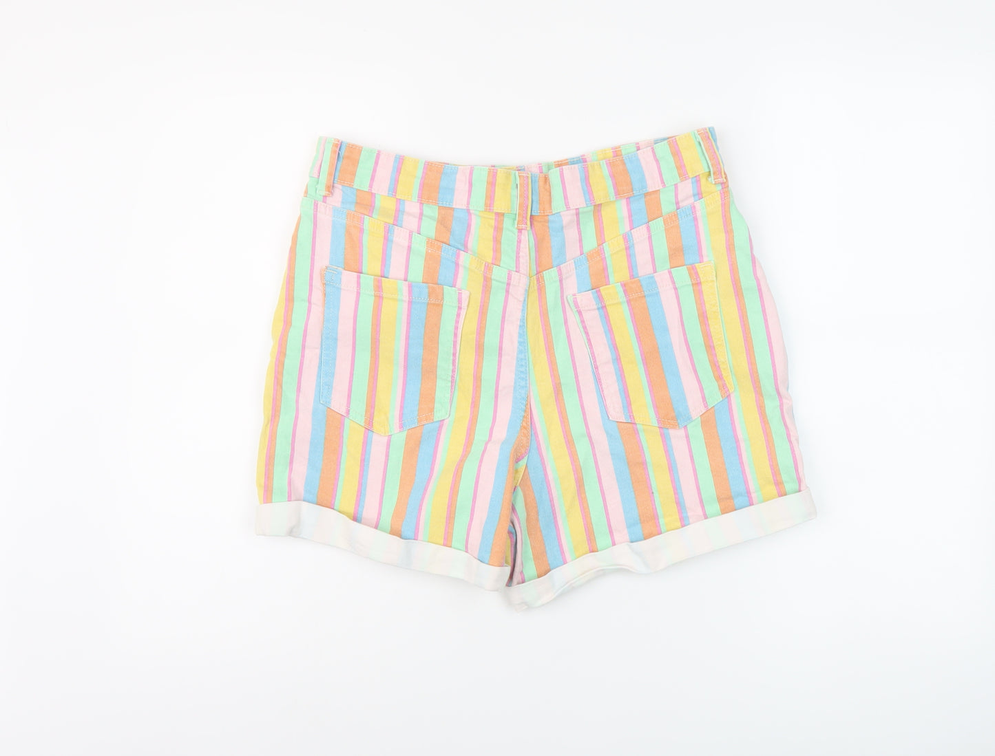 Denim & Co. Womens Multicoloured Striped Cotton Mom Shorts Size 16 L4 in Regular Button