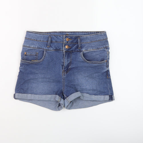 New Look Womens Blue Cotton Hot Pants Shorts Size 10 L3 in Regular Button