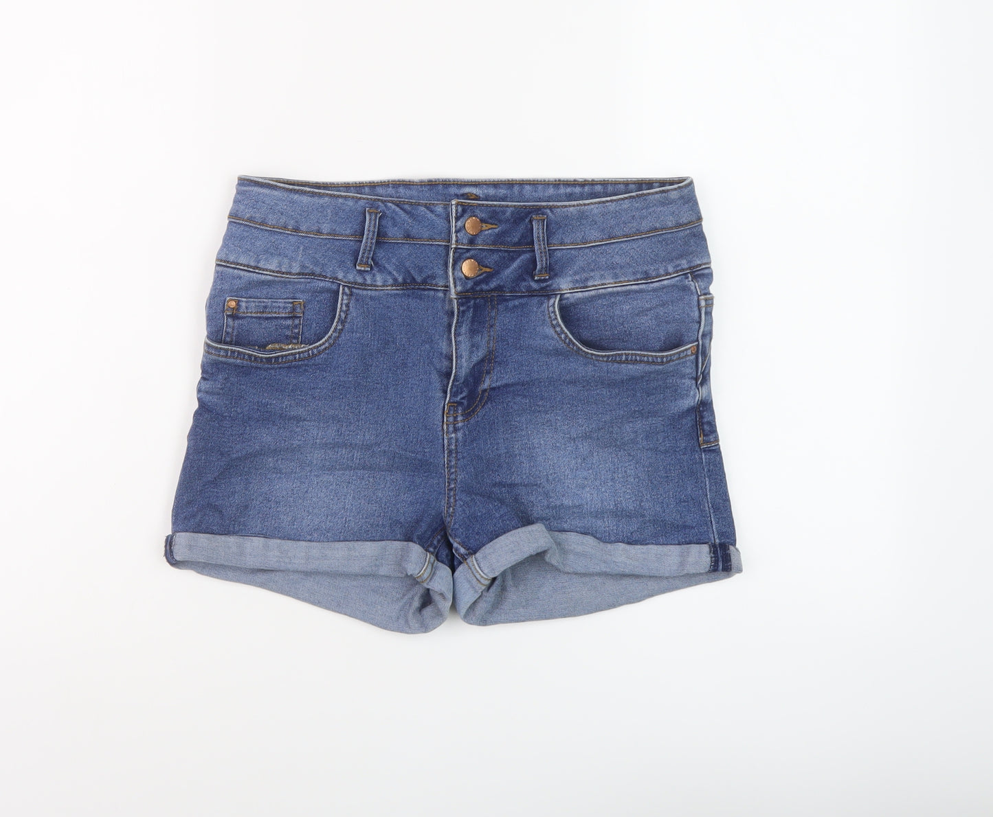 New Look Womens Blue Cotton Hot Pants Shorts Size 10 L3 in Regular Button