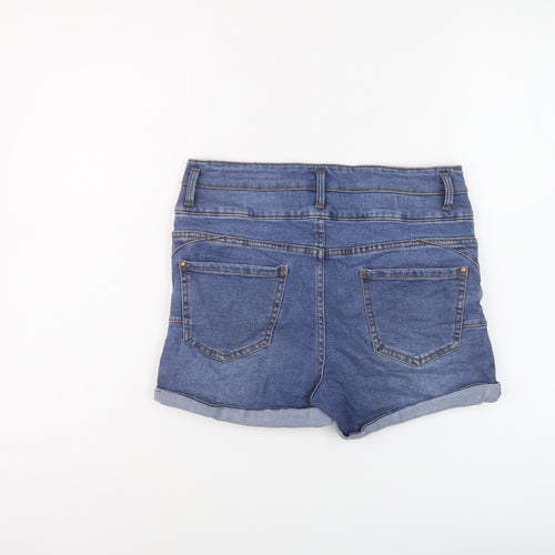 New Look Womens Blue Cotton Hot Pants Shorts Size 10 L3 in Regular Button