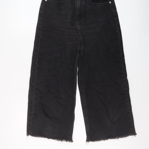 River Island Womens Black Cotton Wide-Leg Jeans Size 6 L31 in Regular Button