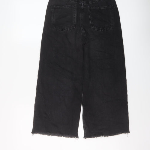 River Island Womens Black Cotton Wide-Leg Jeans Size 6 L31 in Regular Button