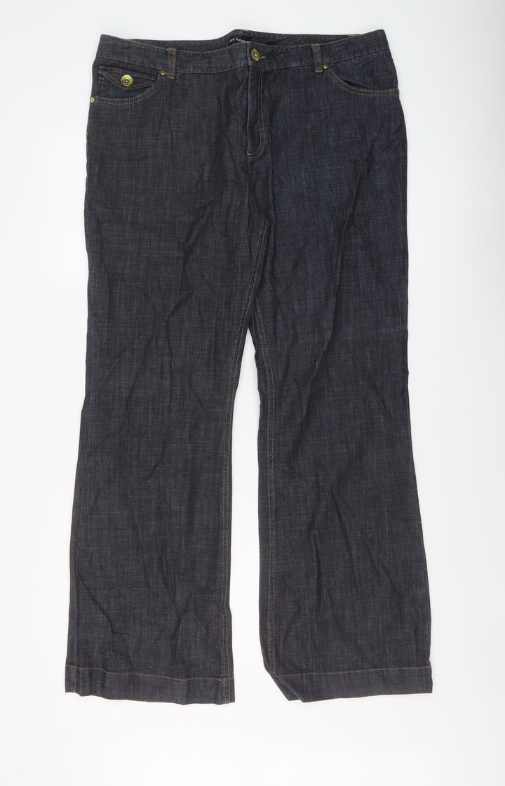 Marks and Spencer Womens Blue Cotton Bootcut Jeans Size 38 in L31 in Regular Button