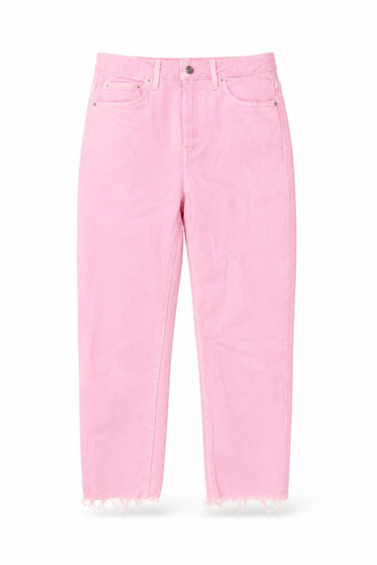 Front view of Topshop women’s pink cotton cropped jeans, size UK 28, in, 24-inch leg regular button