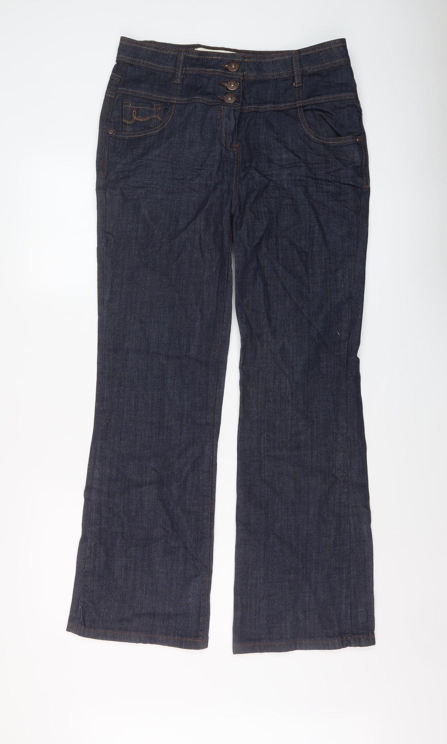 Nexct Womens Blue Cotton Bootcut Jeans Size 14 L30 in Regular Button