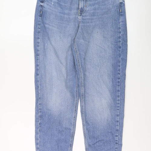Marks and Spencer Womens Blue Cotton Mom Jeans Size 8 L27 in Regular Button