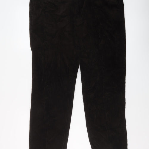 Marks and Spencer Mens Brown Cotton Trousers Size 38 in L29 in Regular Button