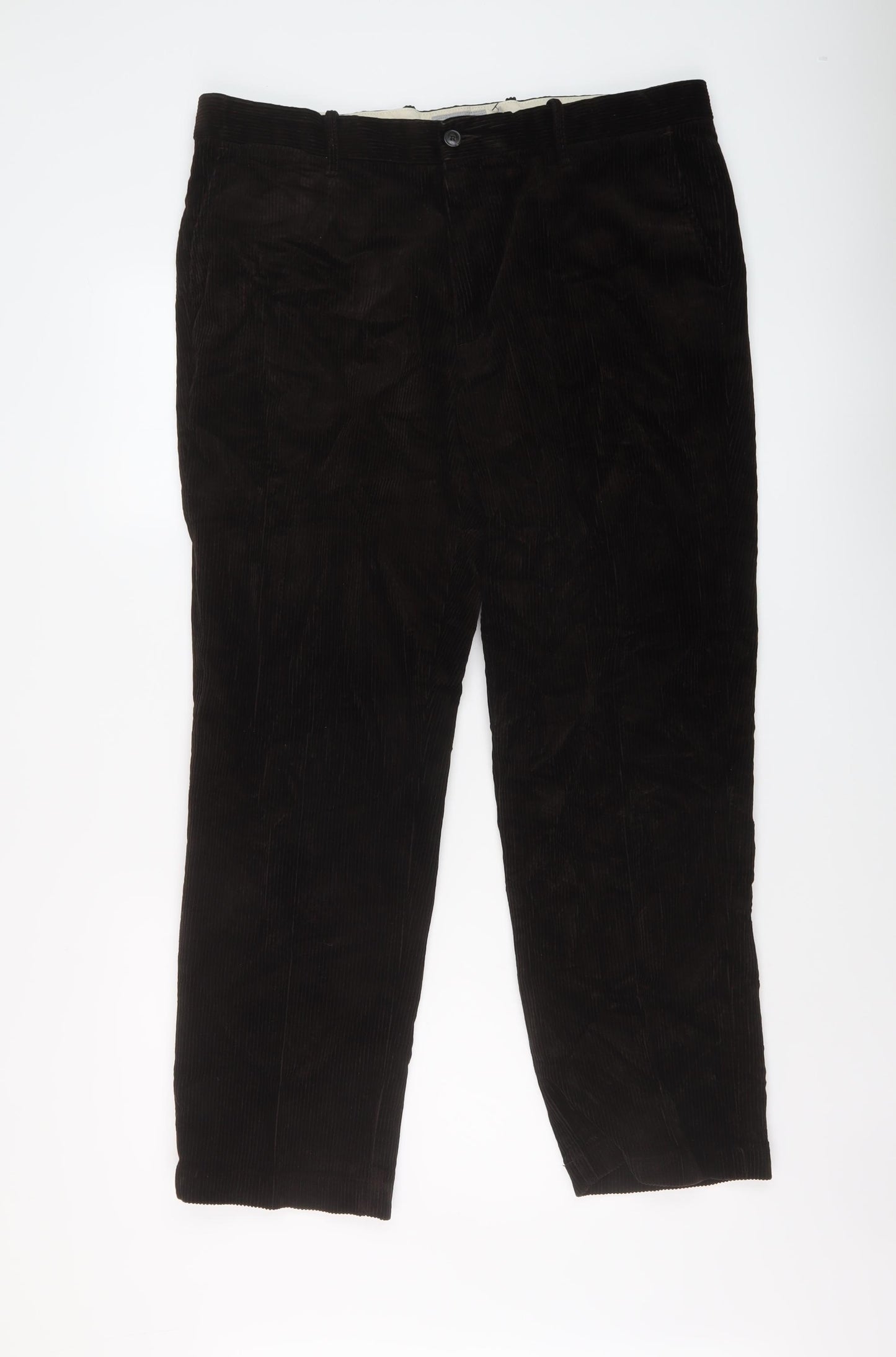 Marks and Spencer Mens Brown Cotton Trousers Size 38 in L29 in Regular Button