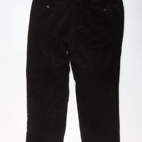 Marks and Spencer Mens Brown Cotton Trousers Size 38 in L29 in Regular Button