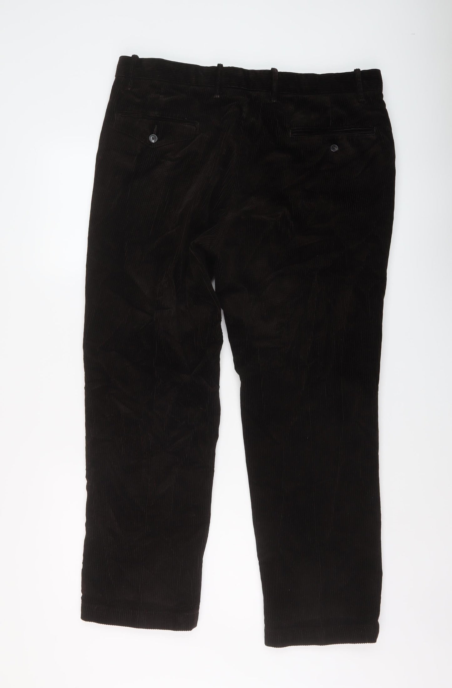 Marks and Spencer Mens Brown Cotton Trousers Size 38 in L29 in Regular Button