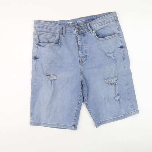 Denim & Co. Mens Blue Cotton Bermuda Shorts Size 34 in L10 in Regular Button