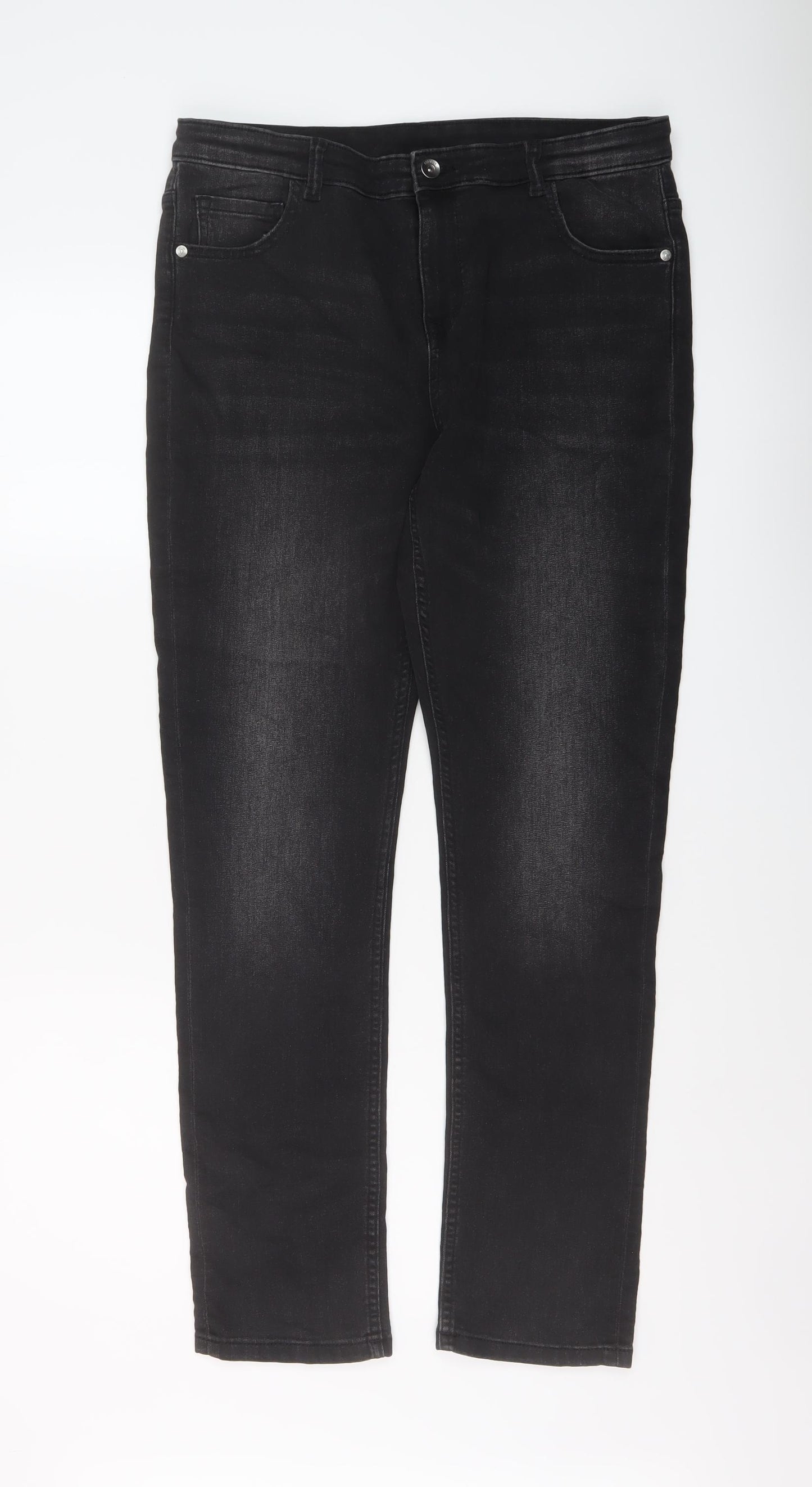 Marks and Spencer Boys Grey Cotton Straight Jeans Size 15-16 Years Regular Button