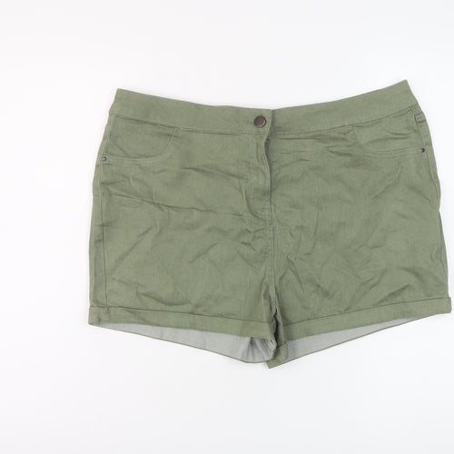Matalan Womens Green Cotton Hot Pants Shorts Size 18 L3 in Regular Button