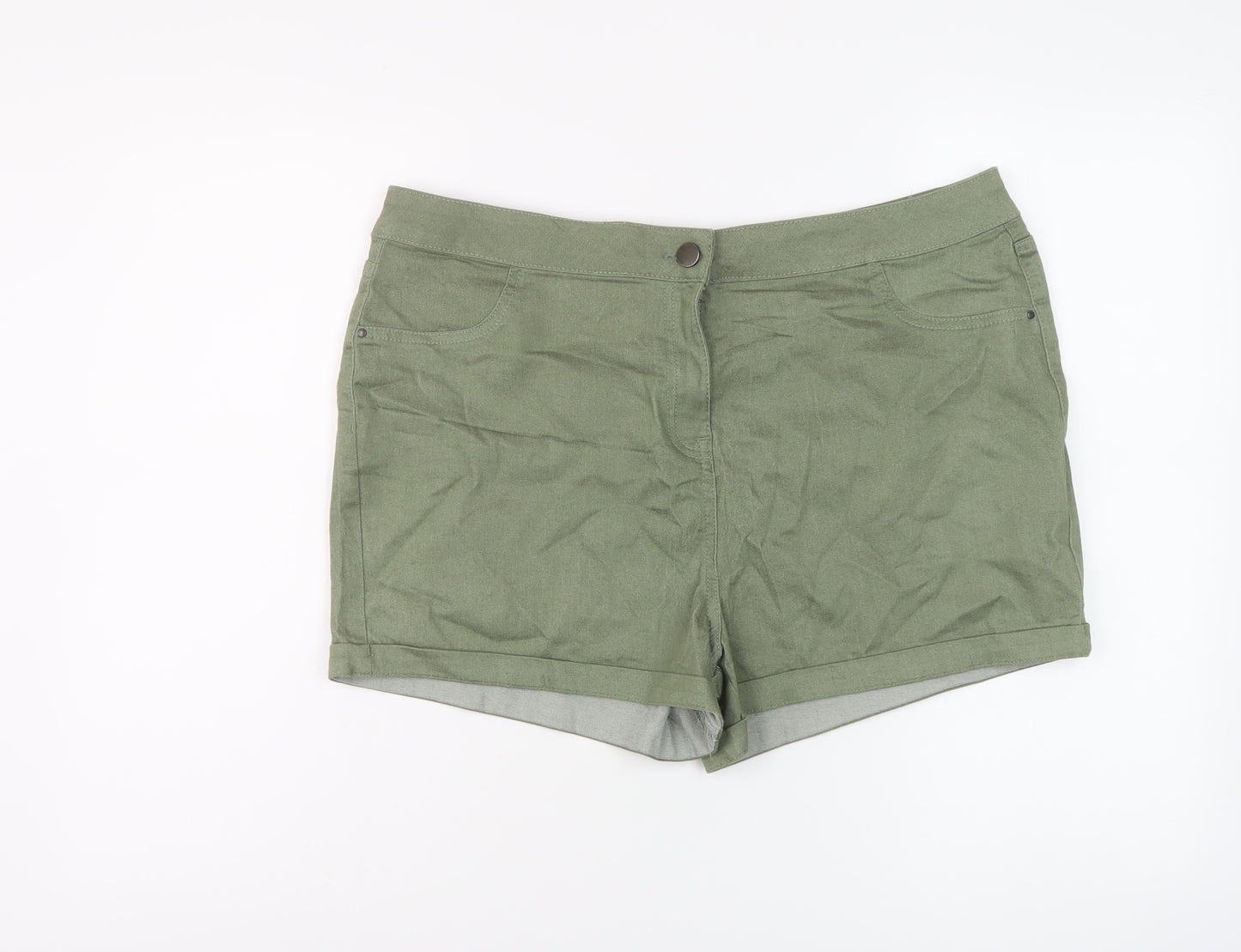 Matalan Womens Green Cotton Hot Pants Shorts Size 18 L3 in Regular Button