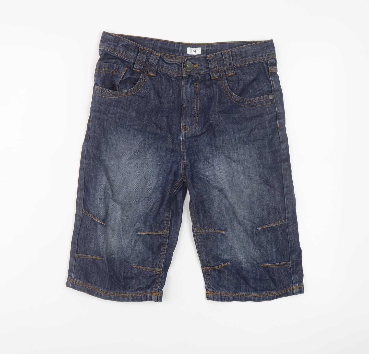 F&F Boys Blue Cotton Cargo Shorts Size 12-13 Years Regular Zip