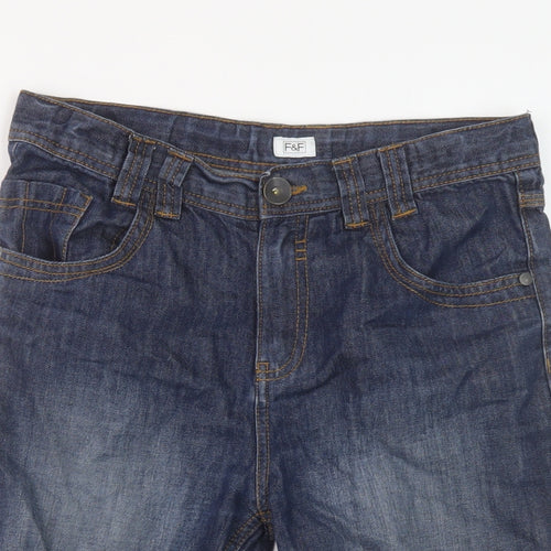 F&F Boys Blue Cotton Cargo Shorts Size 12-13 Years Regular Zip