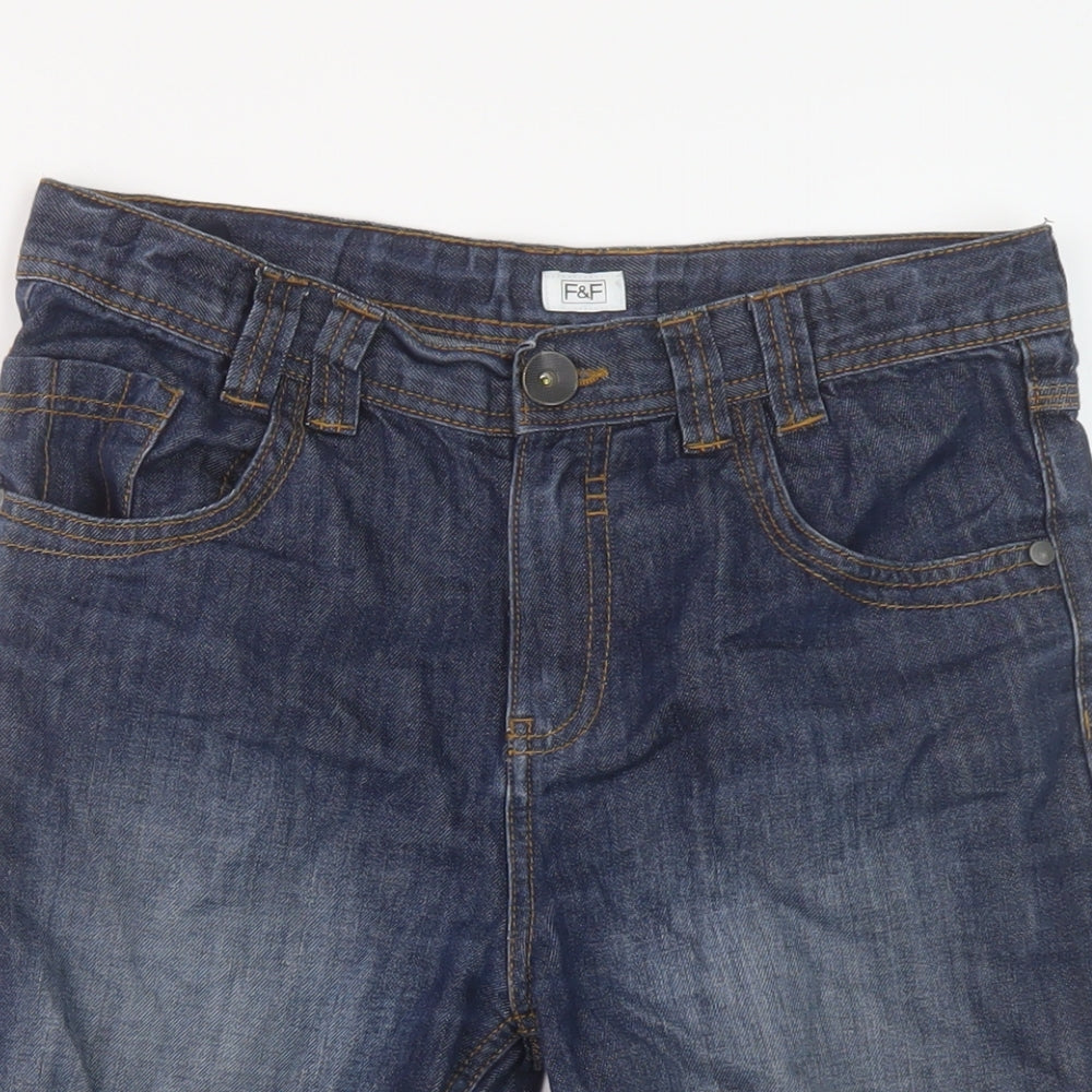 F&F Boys Blue Cotton Cargo Shorts Size 12-13 Years Regular Zip