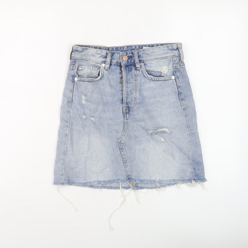 H&M Womens Blue Cotton A-Line Skirt Size 6 Button