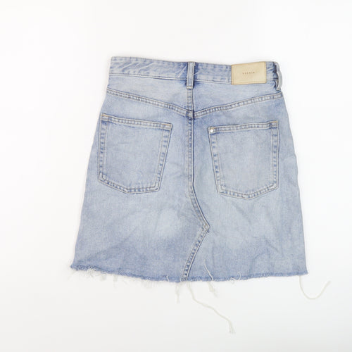 H&M Womens Blue Cotton A-Line Skirt Size 6 Button
