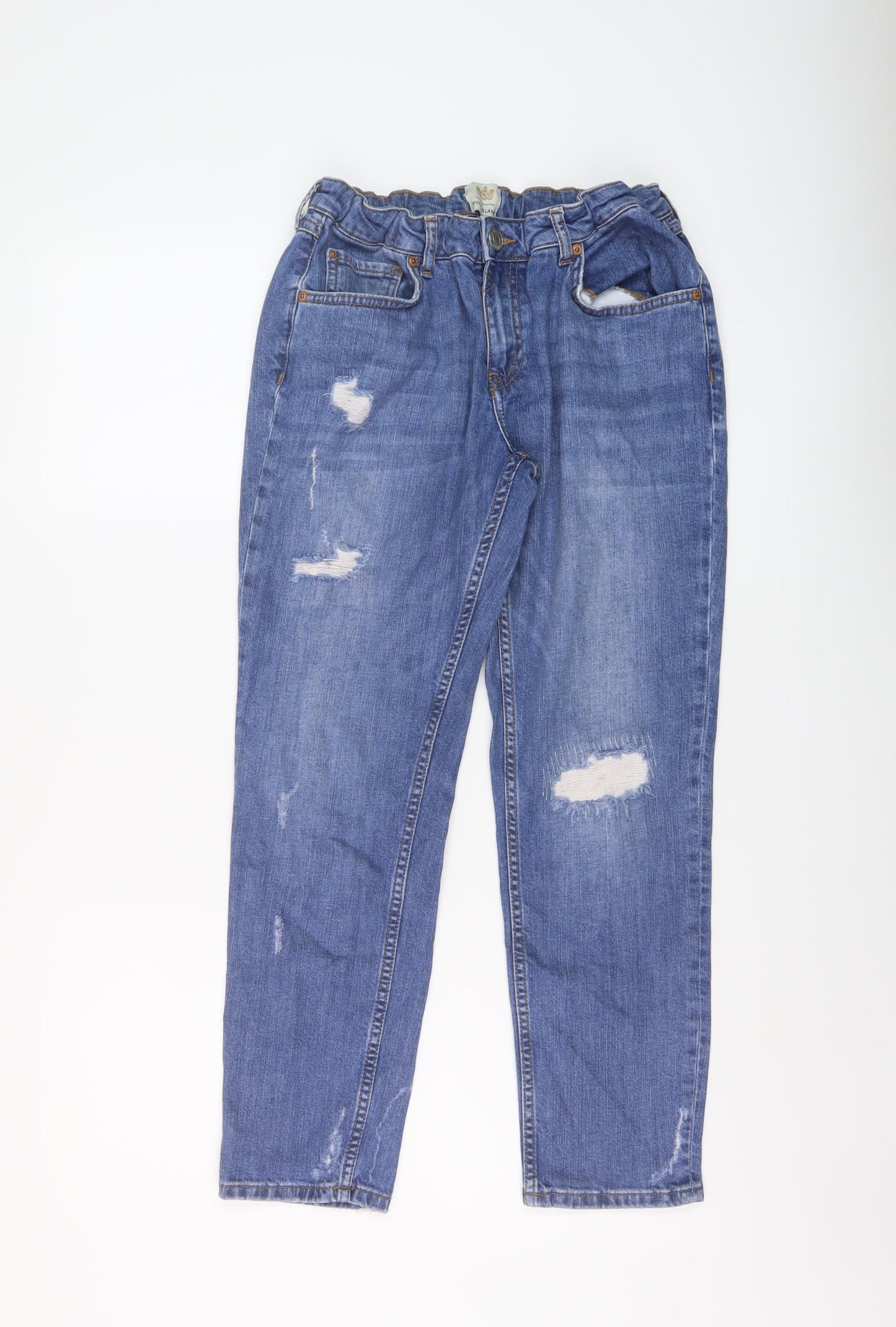 River Island Womens Blue Cotton Straight Jeans Size 12 L26 in Regular Button