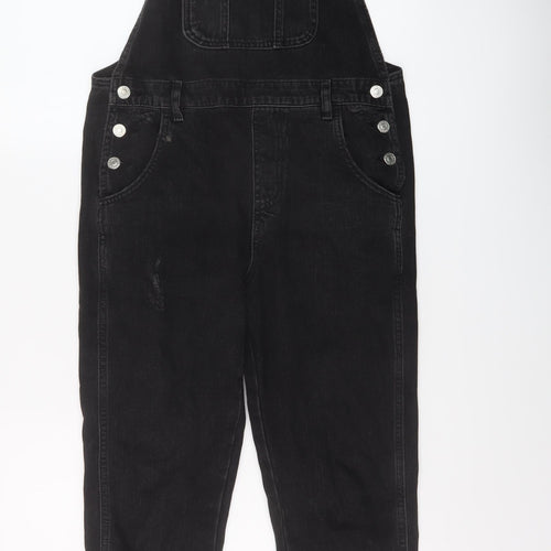 Topshop Womens Black Cotton Dungaree One-Piece Size 8 Button