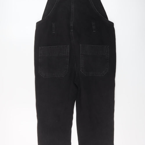 Topshop Womens Black Cotton Dungaree One-Piece Size 8 Button