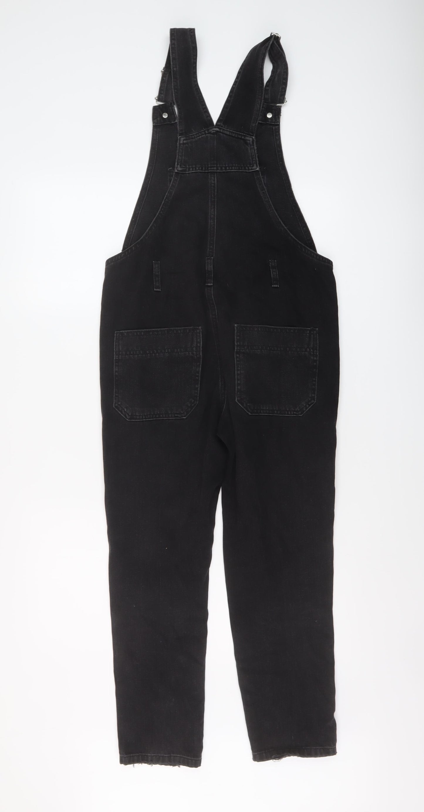 Topshop Womens Black Cotton Dungaree One-Piece Size 8 Button