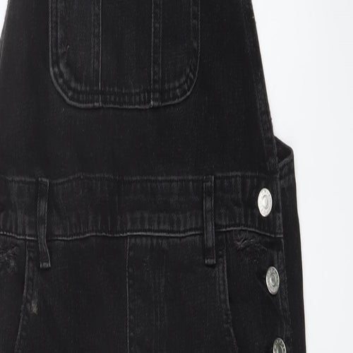 Topshop Womens Black Cotton Dungaree One-Piece Size 8 Button