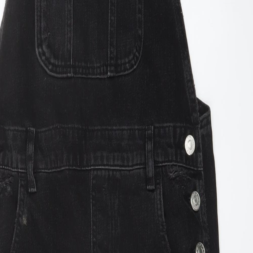 Topshop Womens Black Cotton Dungaree One-Piece Size 8 Button