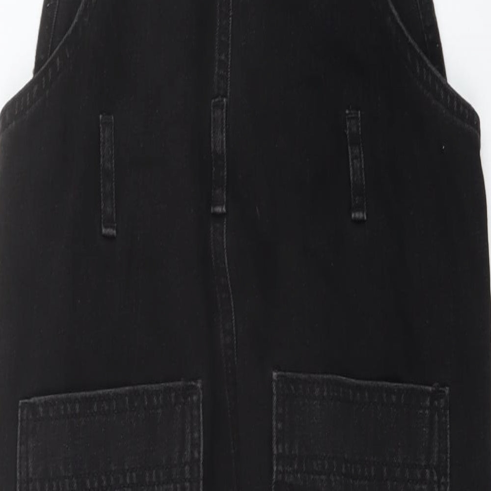 Topshop Womens Black Cotton Dungaree One-Piece Size 8 Button