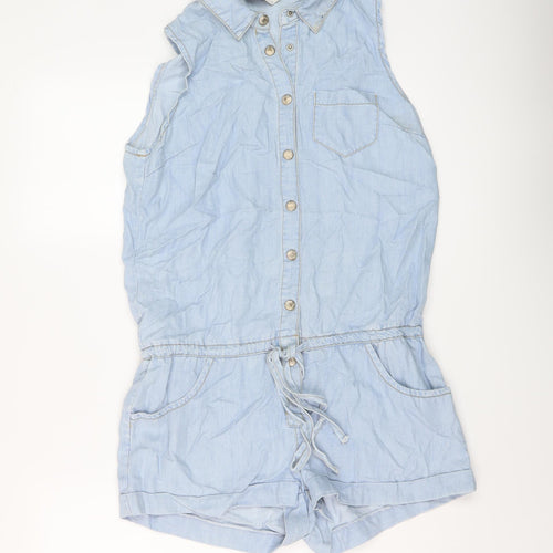 Missguided Womens Blue Cotton Playsuit One-Piece Size 10 Snap