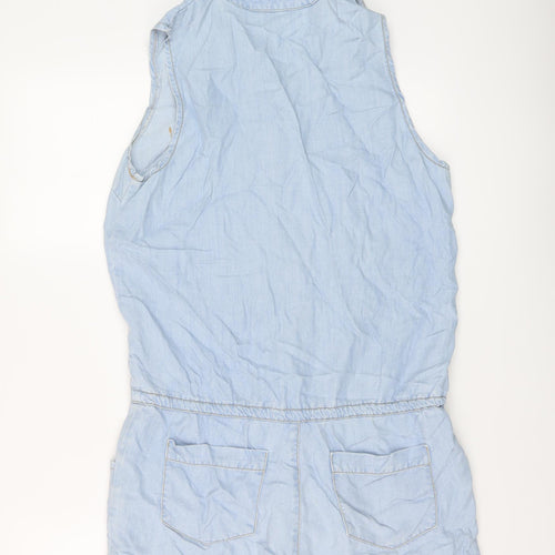 Missguided Womens Blue Cotton Playsuit One-Piece Size 10 Snap