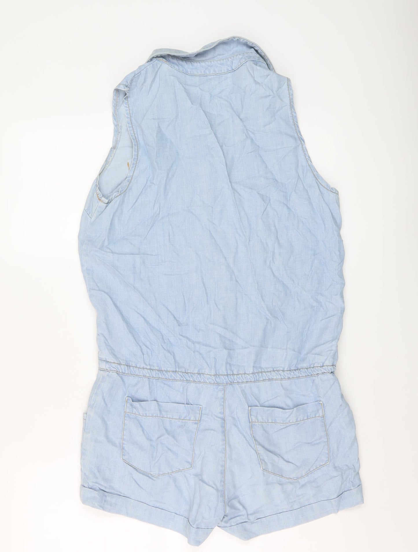Missguided Womens Blue Cotton Playsuit One-Piece Size 10 Snap
