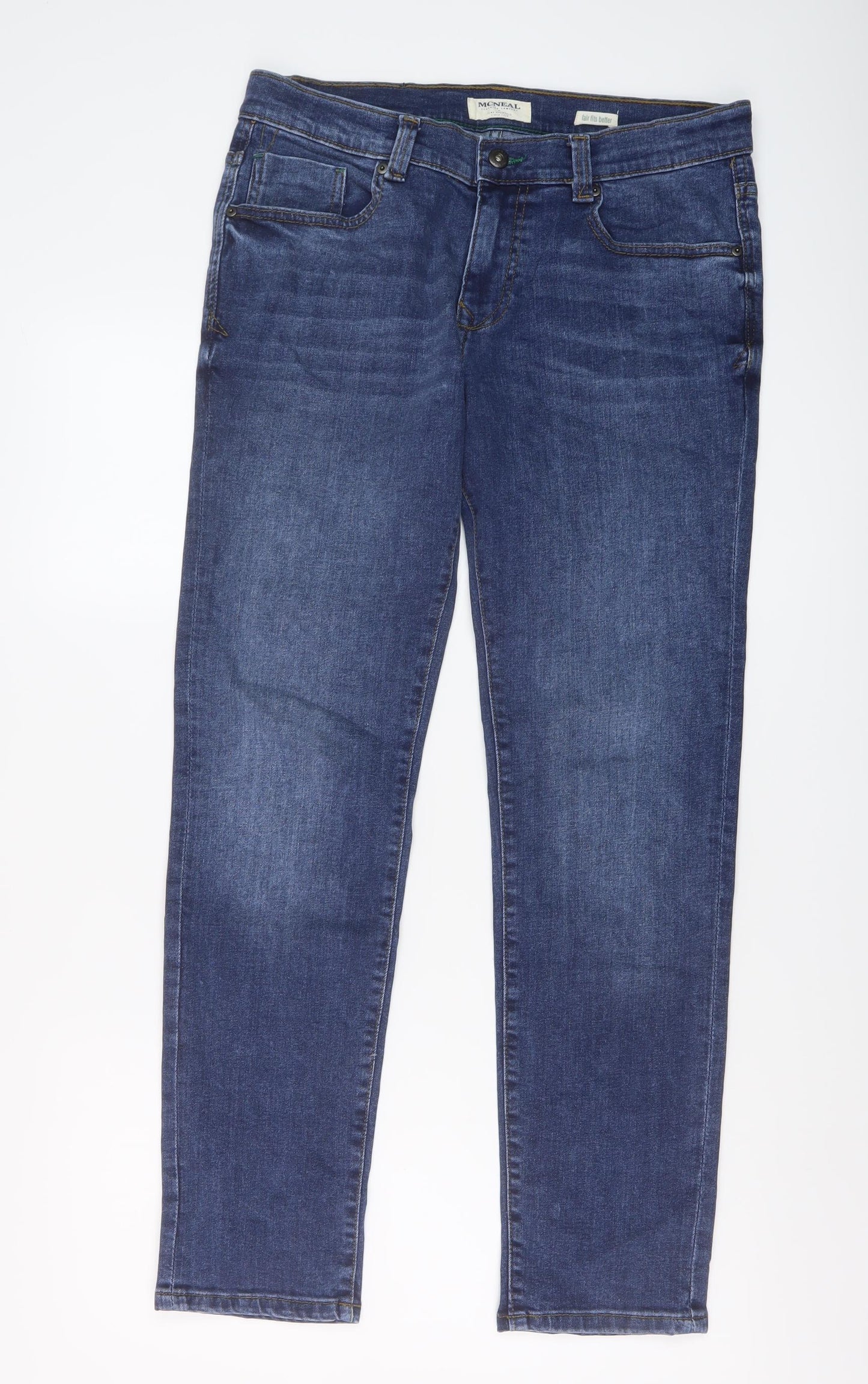MCNEAL Mens Blue Cotton Straight Jeans Size 32 in L29 in Regular Button