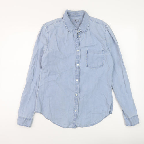 Denim & Co. Womens Blue Cotton Basic Button-Up Size 12 Collared