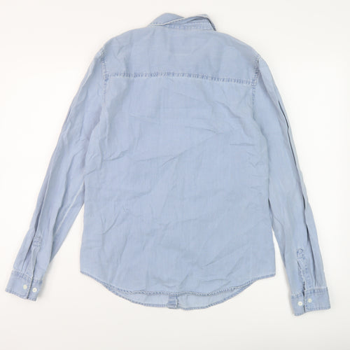 Denim & Co. Womens Blue Cotton Basic Button-Up Size 12 Collared