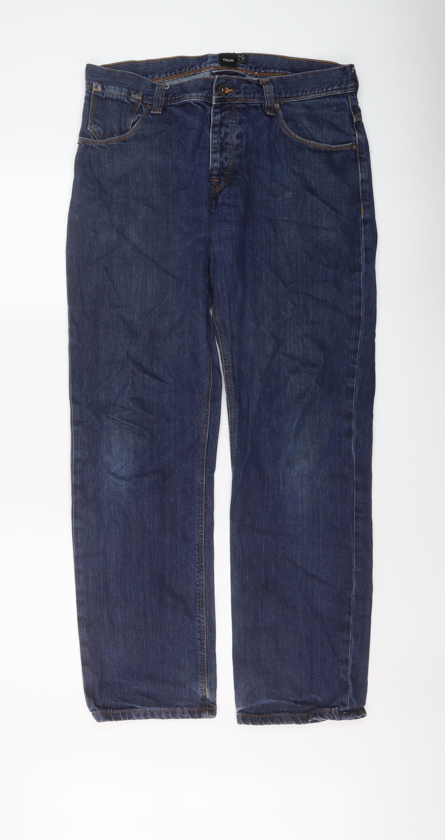 ASOS Mens Blue Cotton Straight Jeans Size 31 in L30 in Regular Button