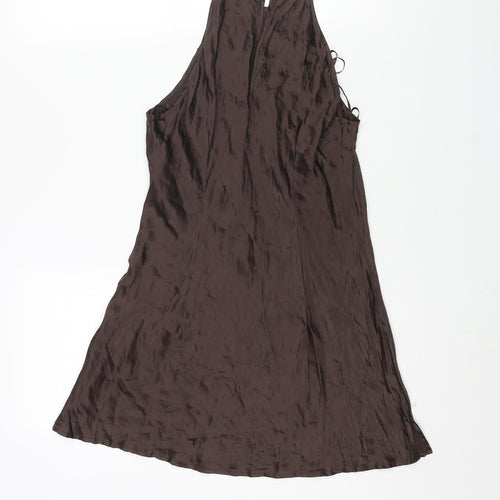 Principles Womens Brown Silk Tunic Blouse Size 10 Round Neck - Beading Detail