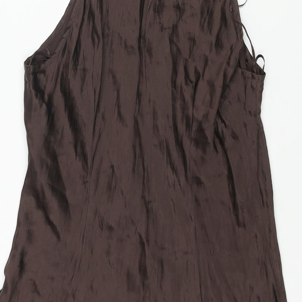 Principles Womens Brown Silk Tunic Blouse Size 10 Round Neck - Beading Detail