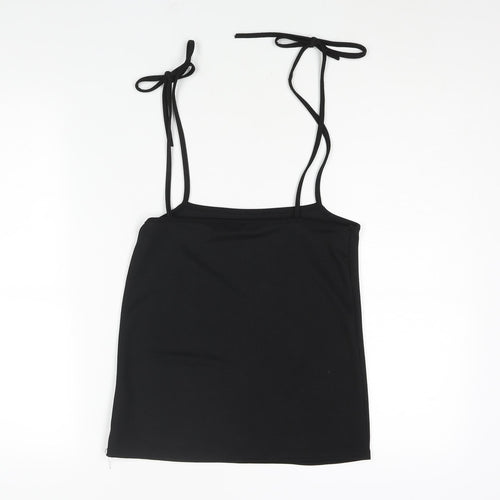 PRETTYLITTLETHING Womens Black Polyester Pinafore/Dungaree Dress Size 6 Square Neck Tie