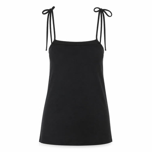 Front view of PRETTYLITTLETHING women’s black polyester pinafore/dungaree dress, size UK 6, square neck tie