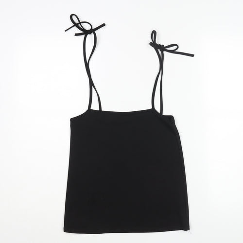 PRETTYLITTLETHING Womens Black Polyester Pinafore/Dungaree Dress Size 6 Square Neck Tie
