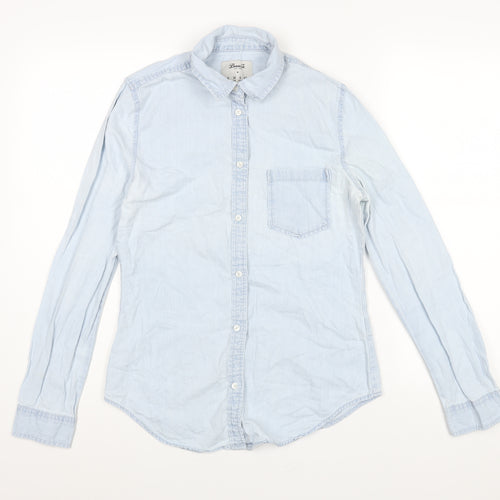 Denim & Co. Womens Blue Cotton Basic Button-Up Size 8 Collared