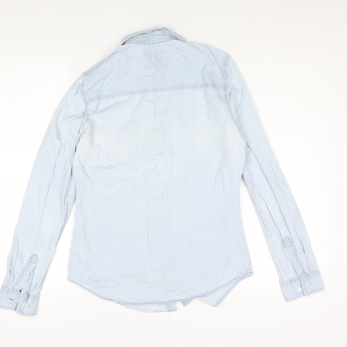 Denim & Co. Womens Blue Cotton Basic Button-Up Size 8 Collared