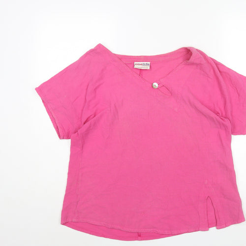 One Life Womens Pink Cotton Basic Blouse Size 6 Round Neck