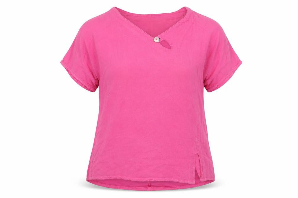 Front view of One Life women’s pink cotton basic blouse, size UK 6, round neck