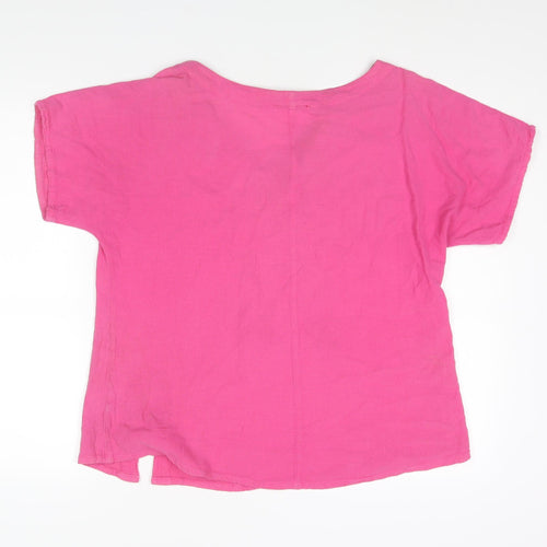One Life Womens Pink Cotton Basic Blouse Size 6 Round Neck