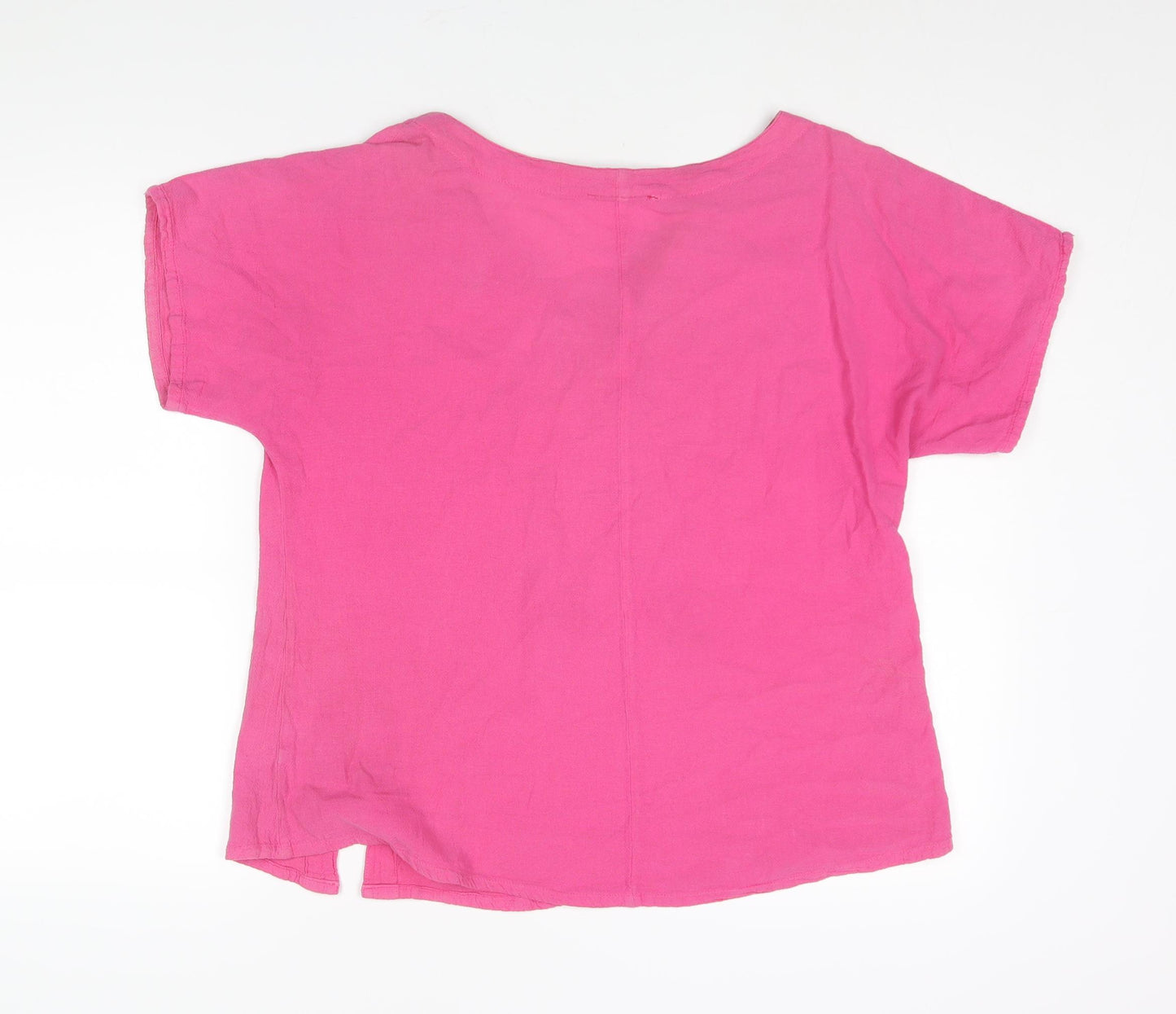 One Life Womens Pink Cotton Basic Blouse Size 6 Round Neck