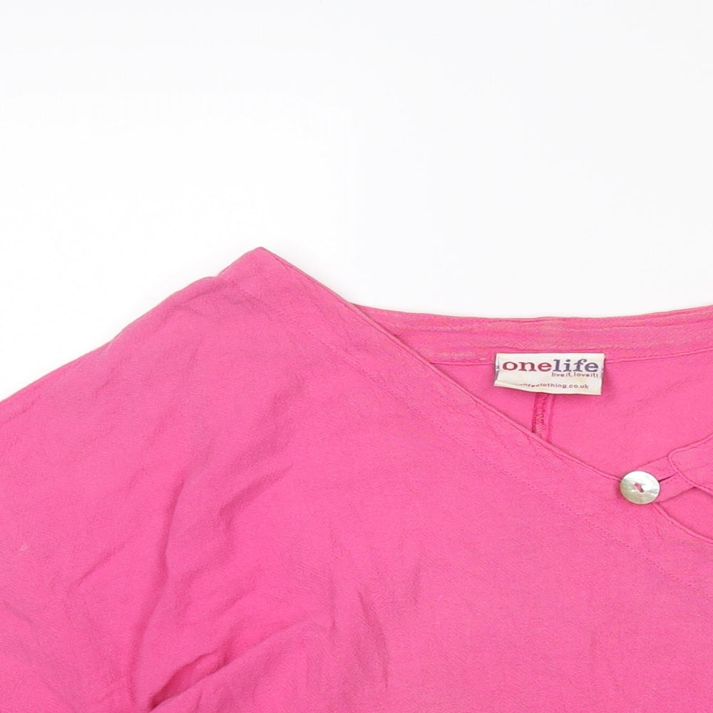 One Life Womens Pink Cotton Basic Blouse Size 6 Round Neck