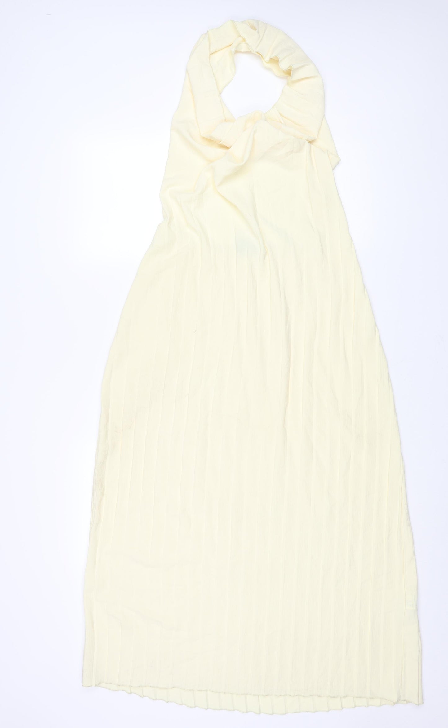 Zara Womens Yellow Polyester Maxi Size S Halter Pullover - Pleated Backless